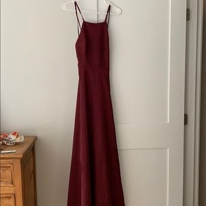Lulus Burgundy Satin Backless Maxi Dress
